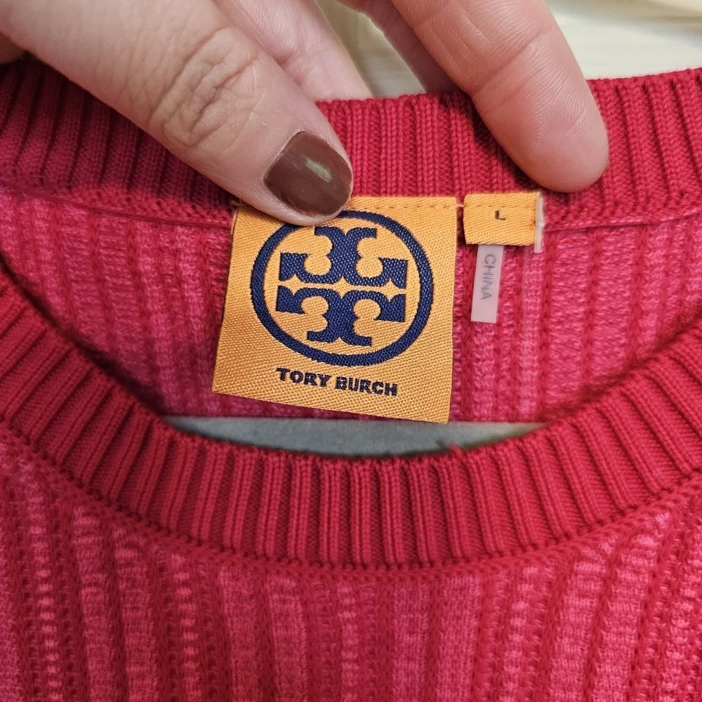Tory Burch Knit Preppy Ribbed Sweater Textured Classic Strech